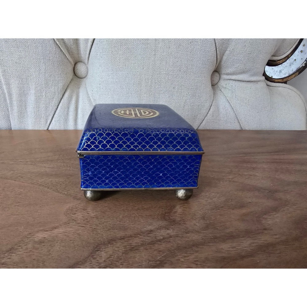 Vintage Chinese blue cloisonné enamel trinket box - Picture 3 of 5